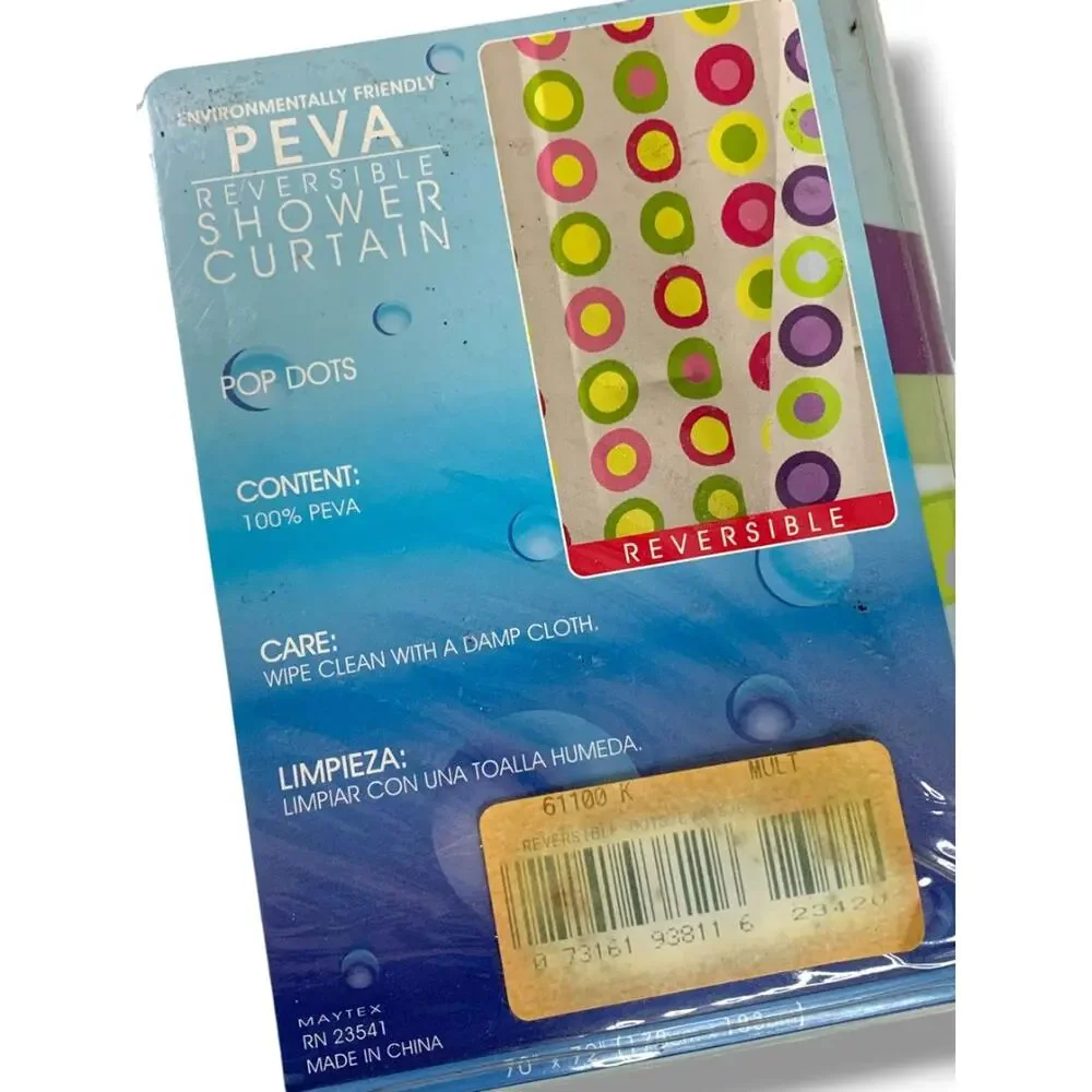 Reversible Pop Dots Peva Shower Curtain New 70